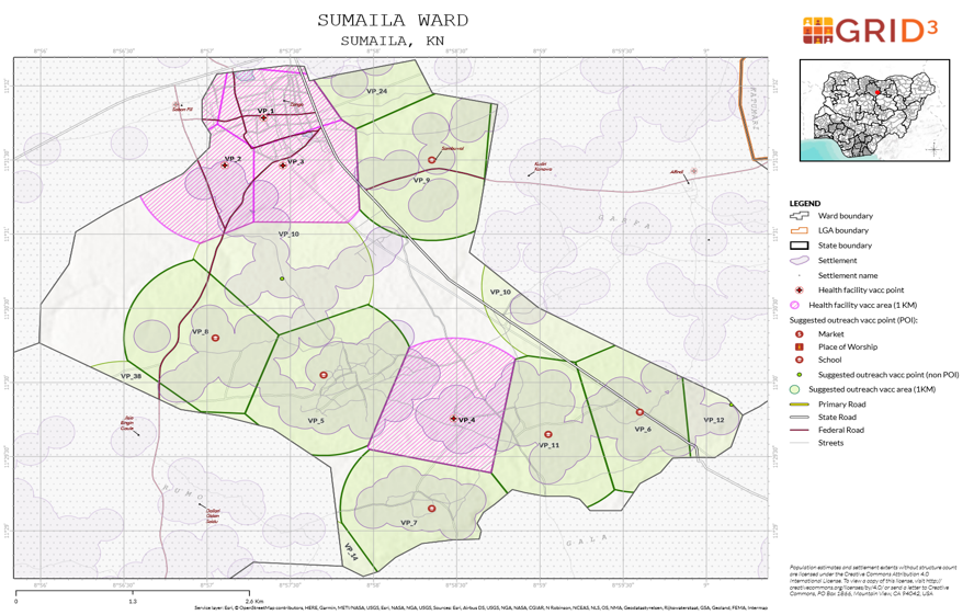 One of the GRID3-PRODUCED NPSIA 2021 microplanning maps; Sumaila Ward, Kano State, Nigeria